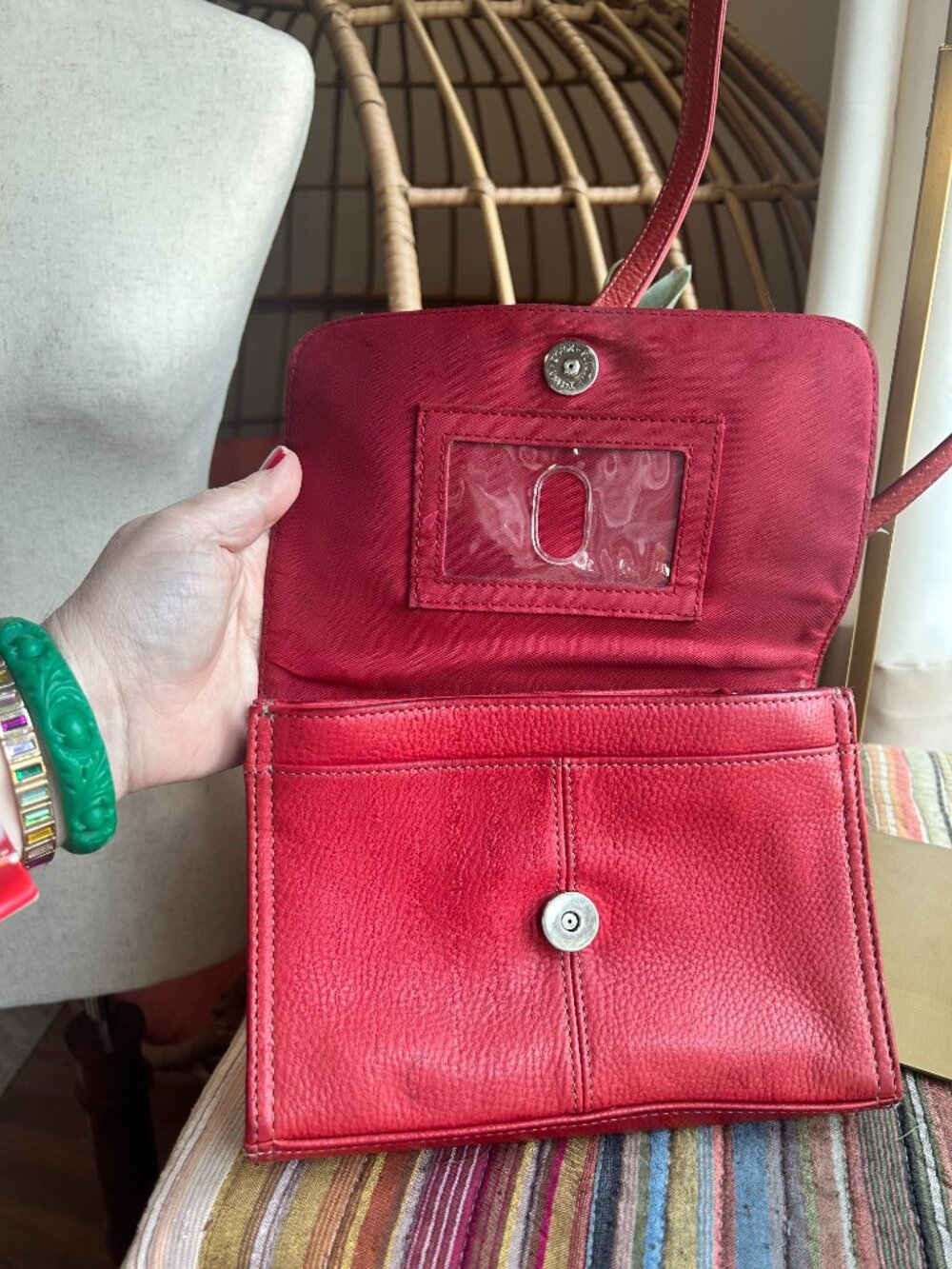 Fossil Red Pebbled Leather Crossbody Wallet Y2K Utility Chic - Picture 6 of 8